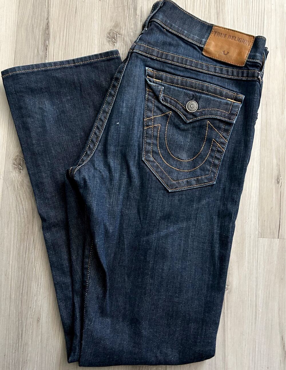 True Religion RICKY w/ Button Flap Blue Denim Jeans Straight Leg Mens Sz 33x32